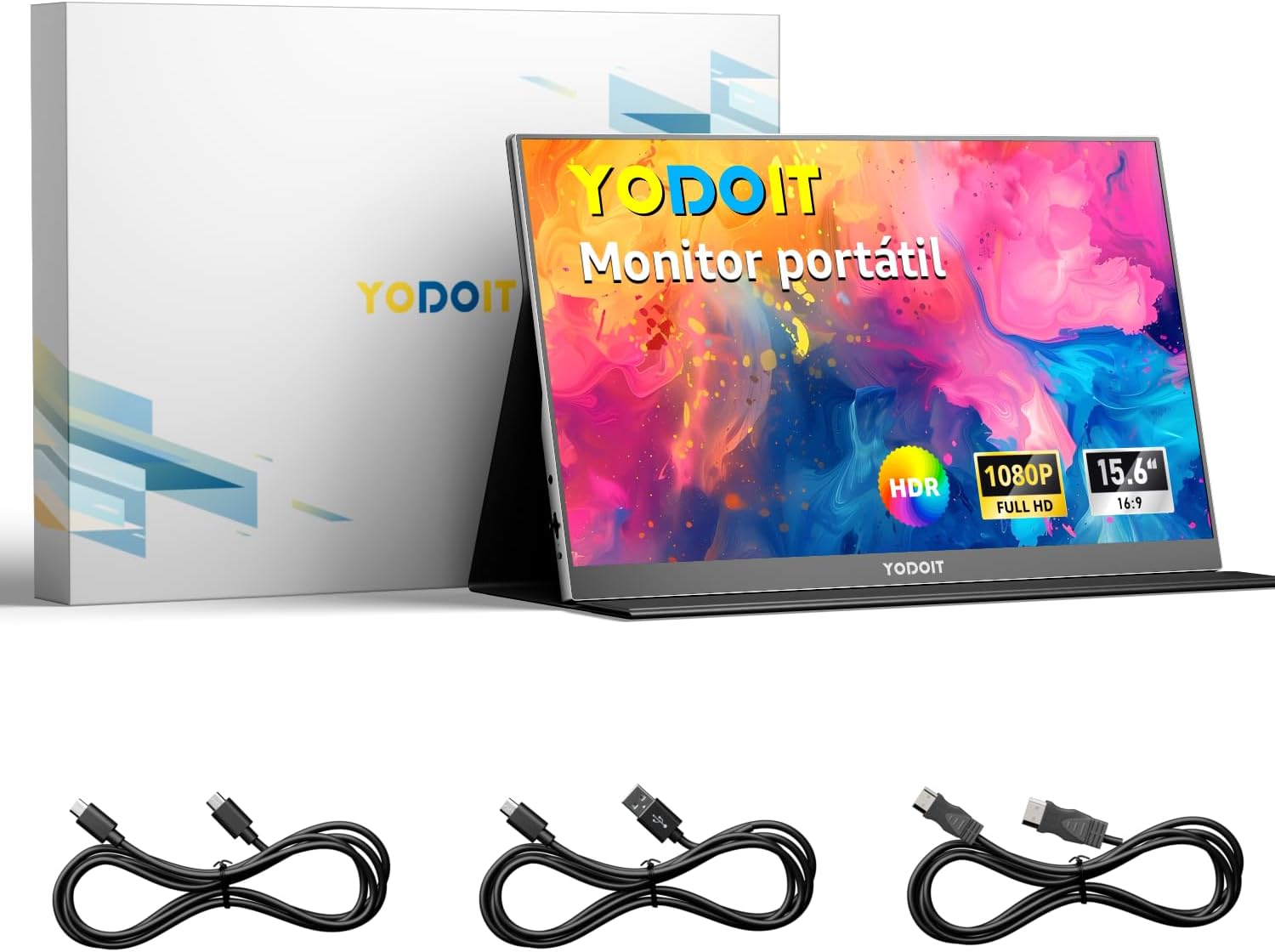 Yodoit Monitor Portátil 15,6" 1080P 100% SRGB FHD Tela com Porta USB Tipo C HDMI com Capa Inteligente Compatível com Laptop, PC, MacBook, Xbox, PS5, Phone: imagem adicional